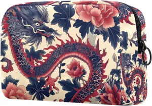 Travel Makeup Bag Vintage Flower Dragon Cosmetic Bag Brushes Storage Bag For Women Girls 7.3x3x5.1in