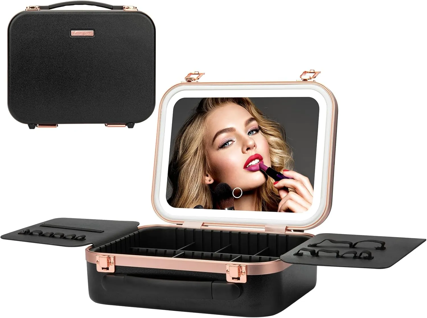 Travel Makeup Train Case With LED Lights, 3 Brightness Adjustable Portable Makeup Organizer, Professional Adjustable Divider Storage Waterproof Makeup Train Case Accessories and Toolboxes