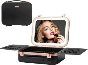 Travel Makeup Train Case With LED Lights, 3 Brightness Adjustable Portable Makeup Organizer, Professional Adjustable Divider Storage Waterproof Makeup Train Case Accessories and Toolboxes