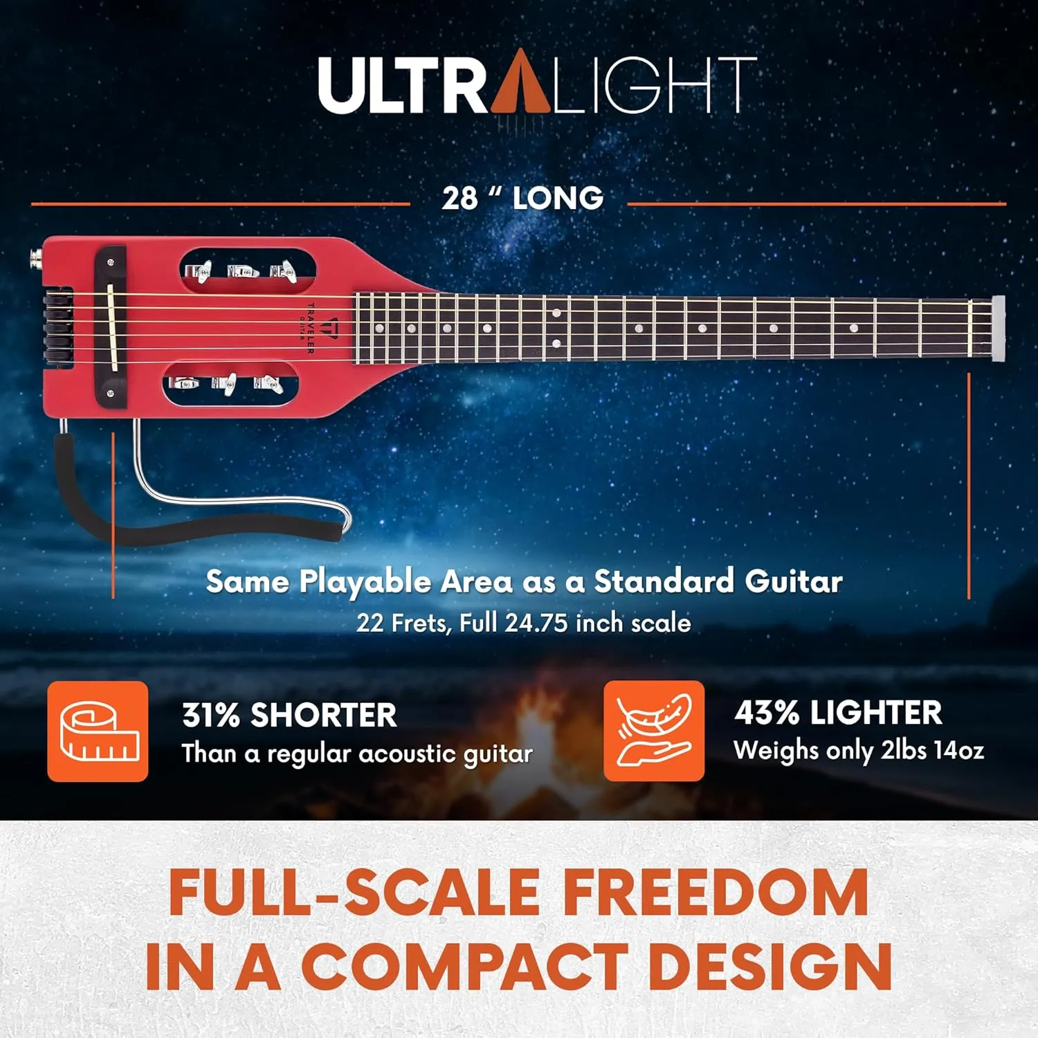 Traveler Guitar Ultra-Light Acoustic Acoustic-Electric Guitar, Vintage Red