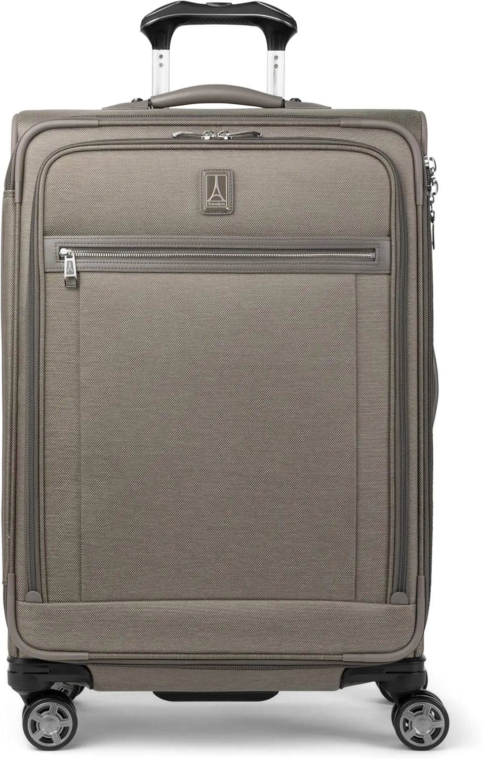 Travelpro Platinum Elite Softside Expandable Checked Luggage, 8 Wheel Spinner Suitcase, TSA Lock, Men and Women, Metallic Sand, Checked Medium 25-Inch