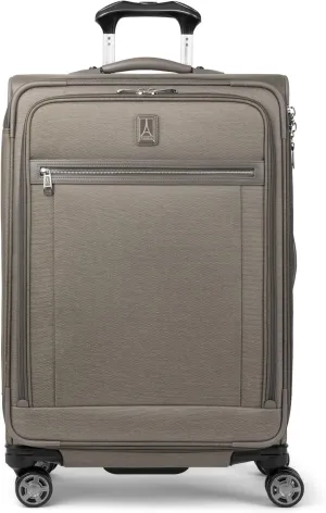 Travelpro Platinum Elite Softside Expandable Checked Luggage, 8 Wheel Spinner Suitcase, TSA Lock, Men and Women, Metallic Sand, Checked Medium 25-Inch
