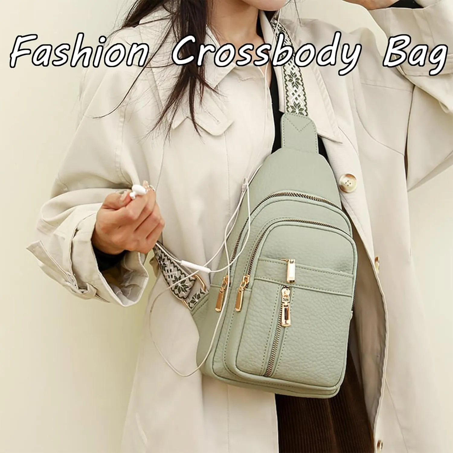 Treadcrck Women's Fashion Casual Solid Color Crossbody Bag, Leather Sling Cross Body Chest Purse Wallet Bags for Women