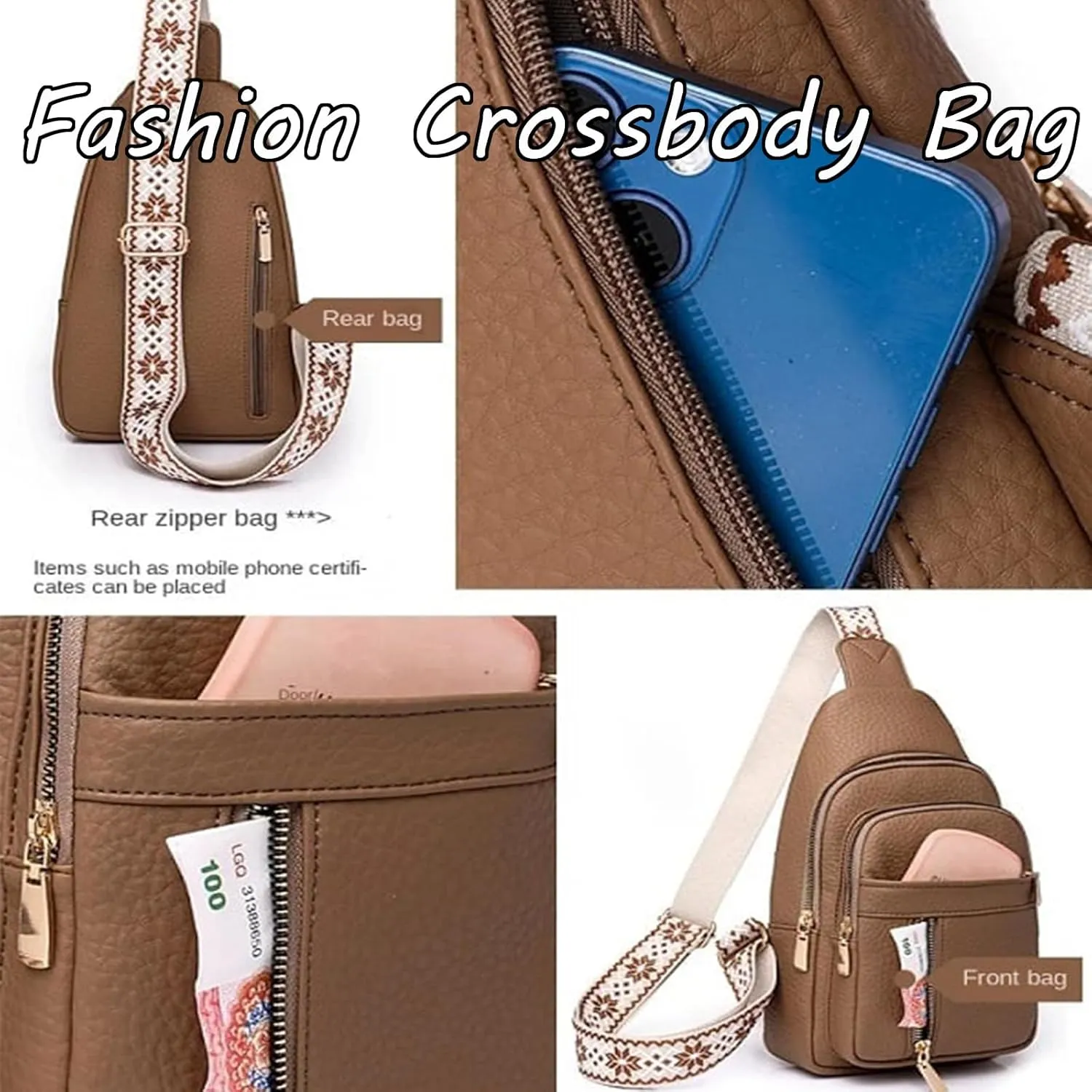 Treadcrck Women's Fashion Casual Solid Color Crossbody Bag, Leather Sling Cross Body Chest Purse Wallet Bags for Women