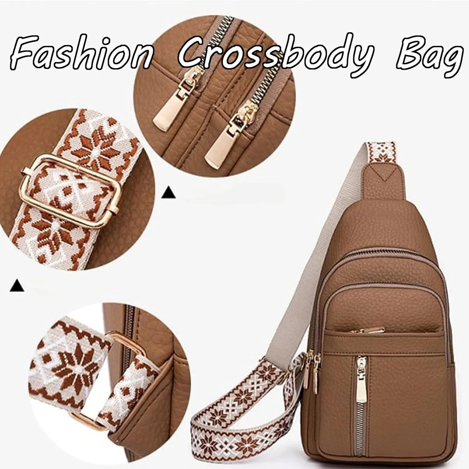 Treadcrck Women's Fashion Casual Solid Color Crossbody Bag, Leather Sling Cross Body Chest Purse Wallet Bags for Women