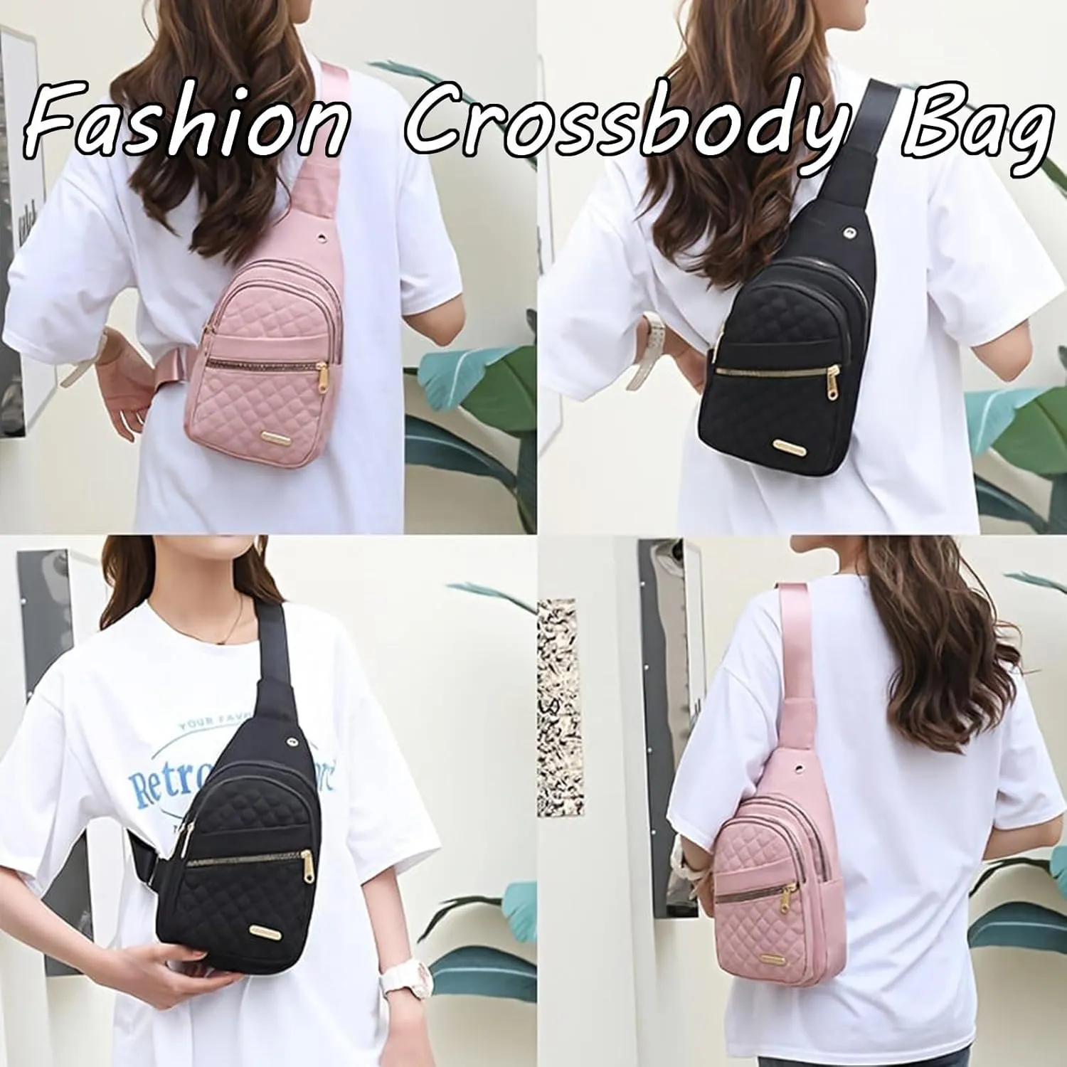 Treadcrck Women's Fashion Casual Solid Color Crossbody Bag, Leather Sling Cross Body Chest Purse Wallet Bags for Women