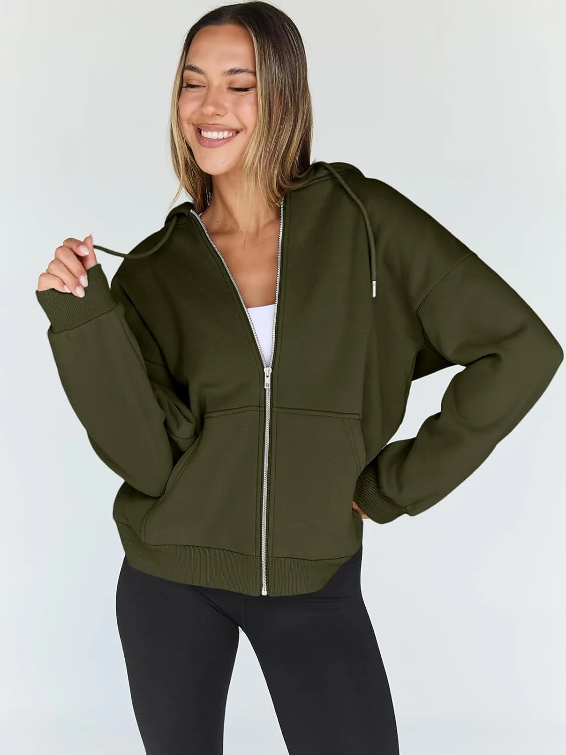Trendy Queen Womens Zip Up Hoodies Oversized Sweatshirts Fall Fashion Outfits Casual Jackets 2025 Winter Clothes