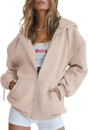 Trendy Queen Womens Zip Up Hoodies Oversized Sweatshirts Fall Fashion Outfits Casual Jackets 2025 Winter Clothes