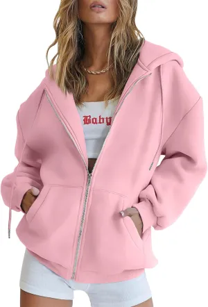 Trendy Queen Womens Zip Up Hoodies Oversized Sweatshirts Fall Fashion Outfits Casual Jackets 2025 Winter Clothes