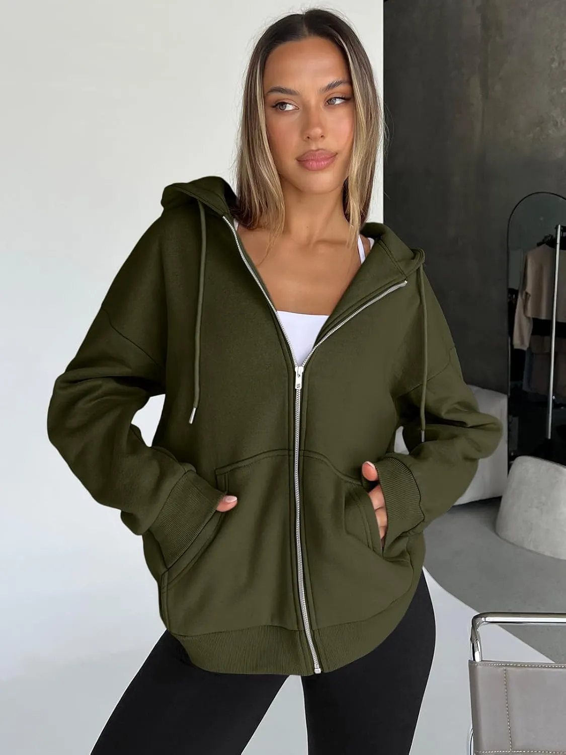 Trendy Queen Womens Zip Up Hoodies Oversized Sweatshirts Fall Fashion Outfits Casual Jackets 2025 Winter Clothes