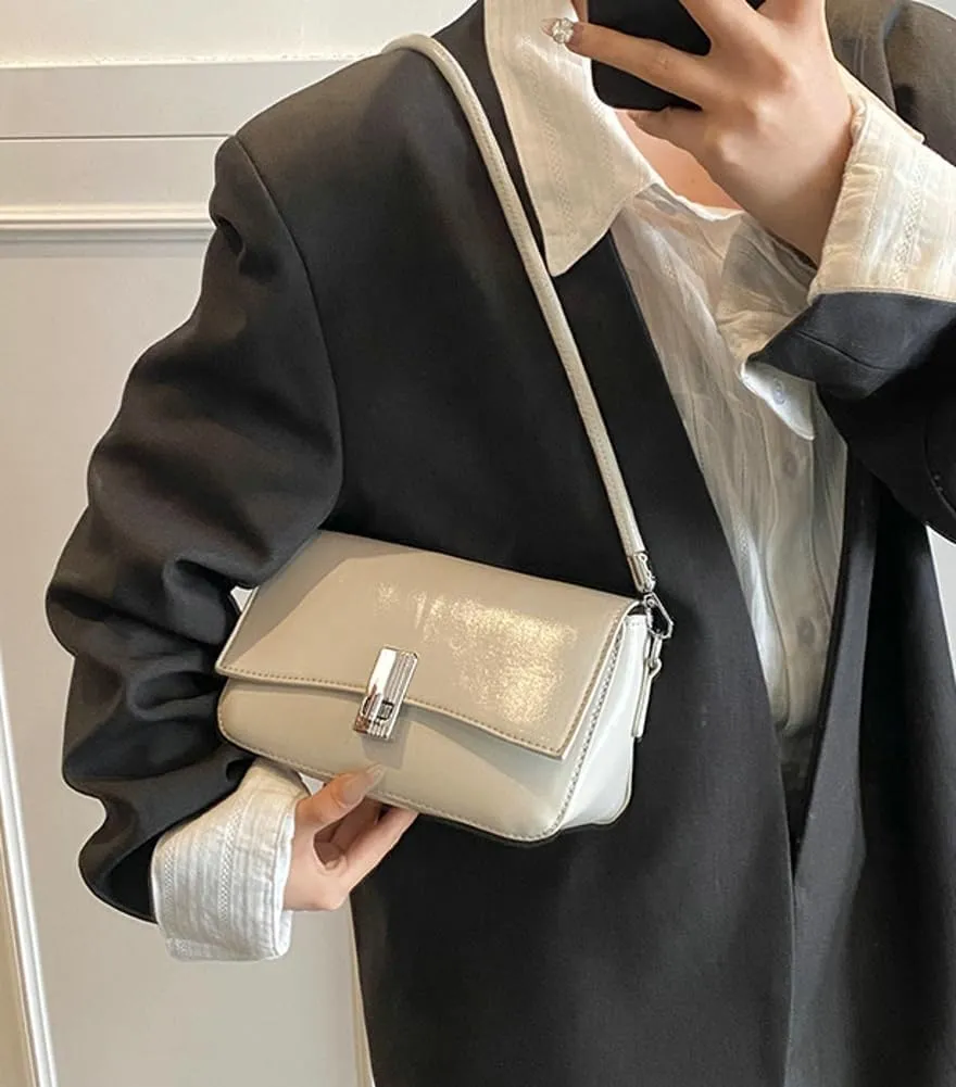 Trendy Solid Color Simple Underarm Bag for Women Casual Buckle Shoulder Bag PU Leather Outdoor Satchel Bags 2025