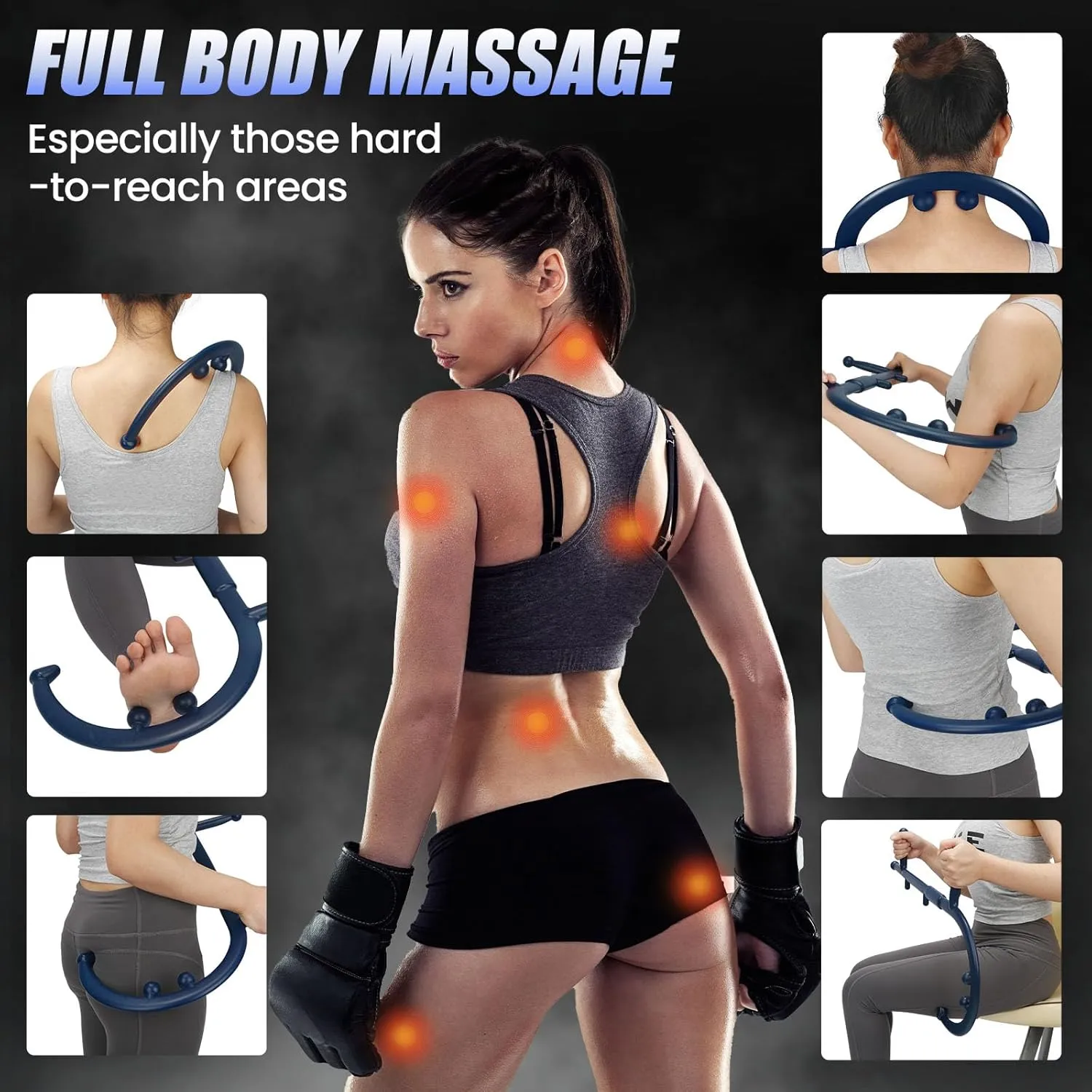 Trigger Point Massage Hook Cane-Back and Neck Massager- Manual Therapy Hook for Whole-Body Deep Tissue& Fibromyalgia Relief - w/Picture Instructions - Ideal Gift for Women & Men (Royal Blue)