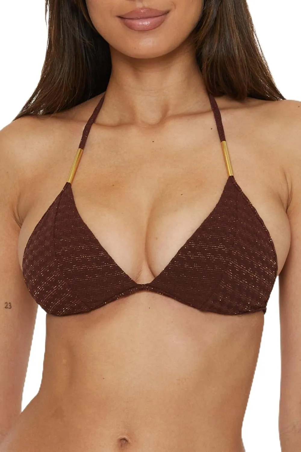 Trina Turk Women's Glimmer Triangle Bikini Top, Adjustable, Tie Back, Swimwear Separates