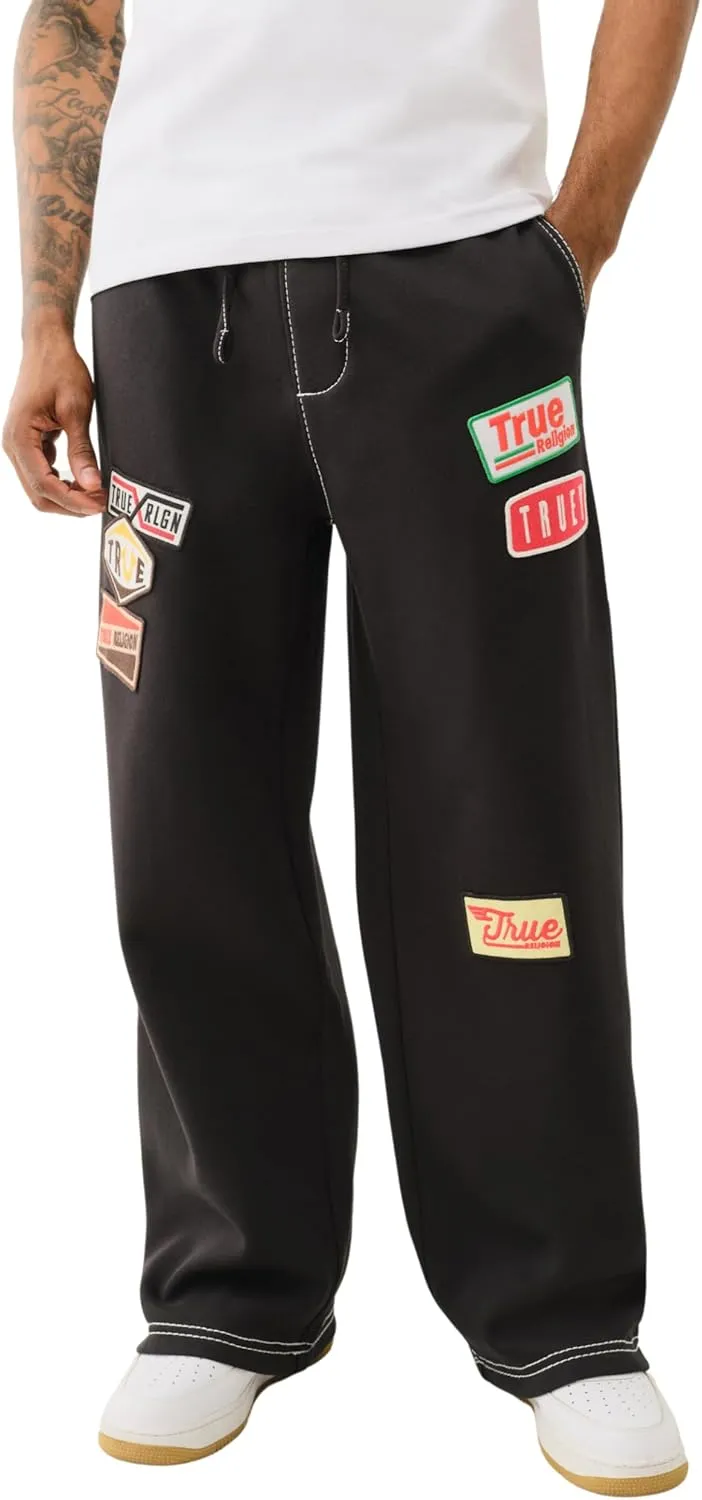 True Religion Men's Patch Big-T Baggy Sweatpants - Jet Black | Relaxed Fit Sweatpants