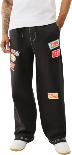 True Religion Men's Patch Big-T Baggy Sweatpants - Jet Black | Relaxed Fit Sweatpants