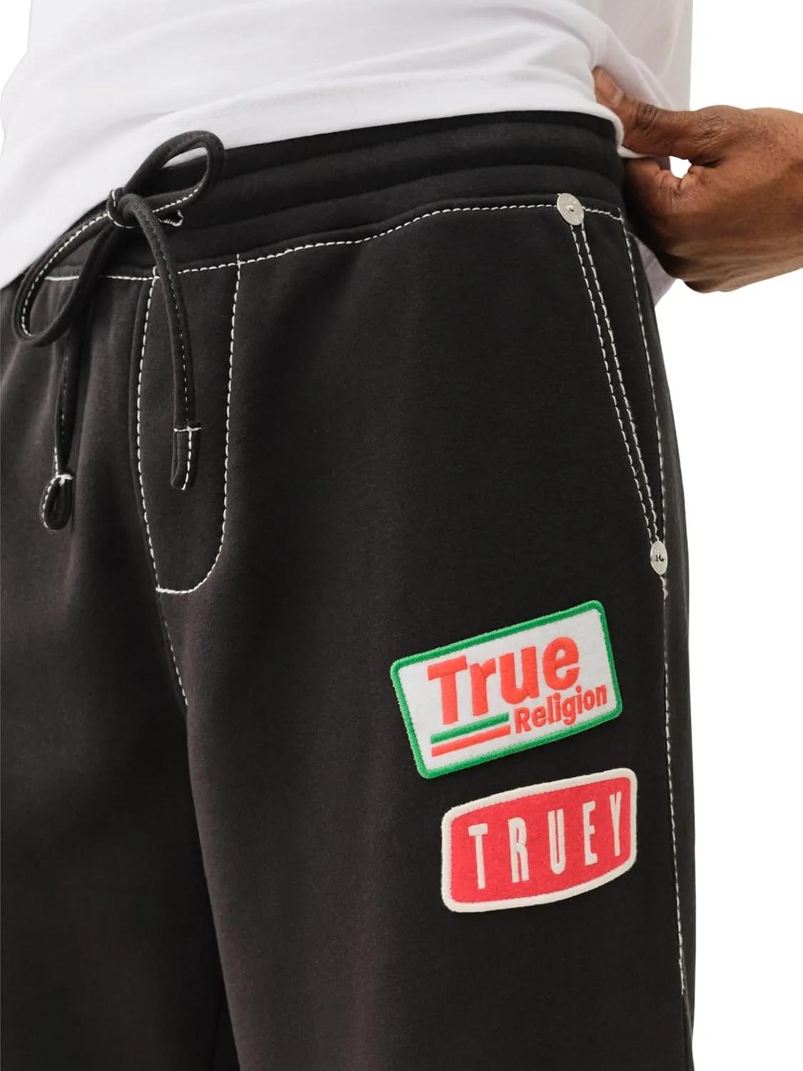 True Religion Men's Patch Big-T Baggy Sweatpants - Jet Black | Relaxed Fit Sweatpants