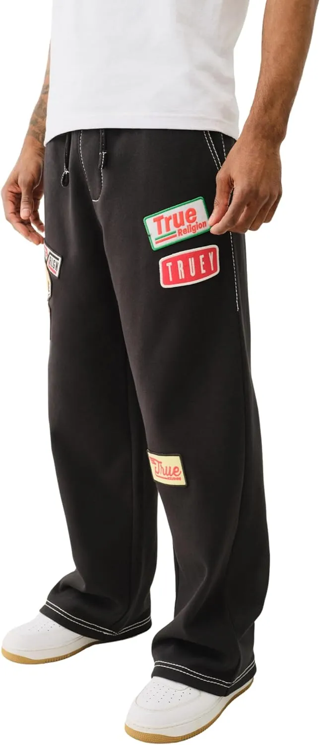 True Religion Men's Patch Big-T Baggy Sweatpants - Jet Black | Relaxed Fit Sweatpants