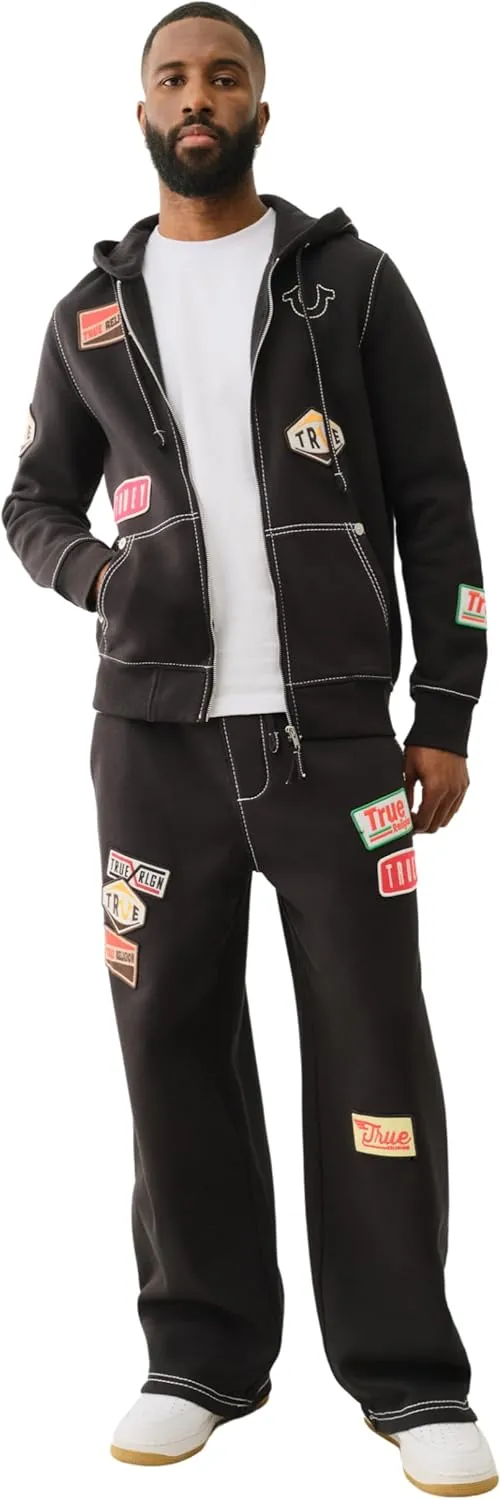 True Religion Men's Patch Big-T Baggy Sweatpants - Jet Black | Relaxed Fit Sweatpants