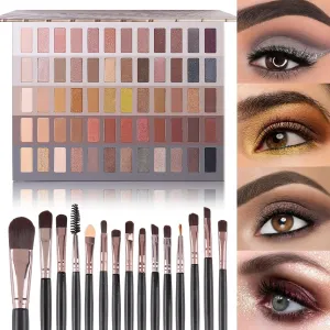 UCANBE 60 Colors Naked Eyeshadow Palette   Makeup Brush Set, All in One Nude Neutral Smokey Makeup Pallet with Brushes, Pigmented Warm Matte Shimmer Powder Eye Shadows Cosmetic Halloween Beauty Kit