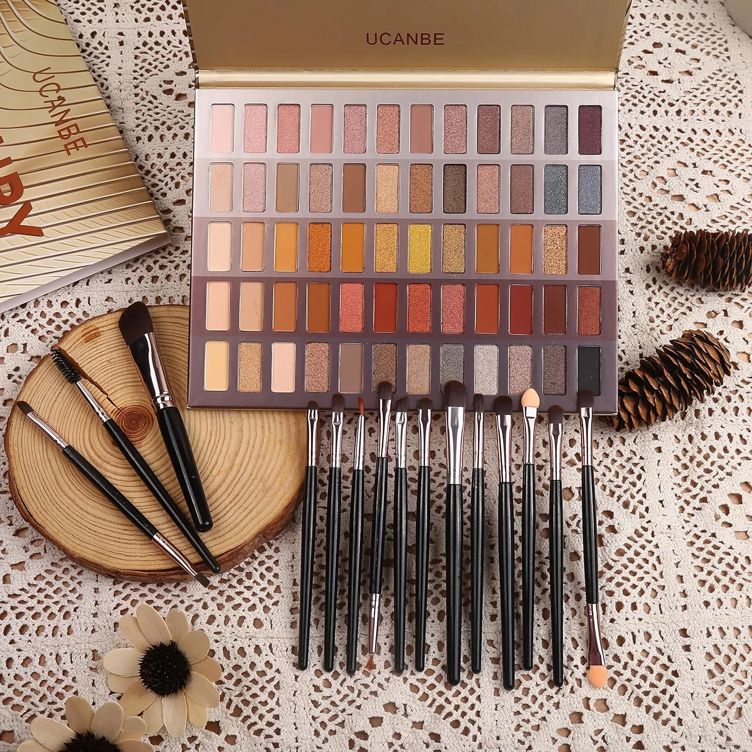 UCANBE 60 Colors Naked Eyeshadow Palette   Makeup Brush Set, All in One Nude Neutral Smokey Makeup Pallet with Brushes, Pigmented Warm Matte Shimmer Powder Eye Shadows Cosmetic Halloween Beauty Kit