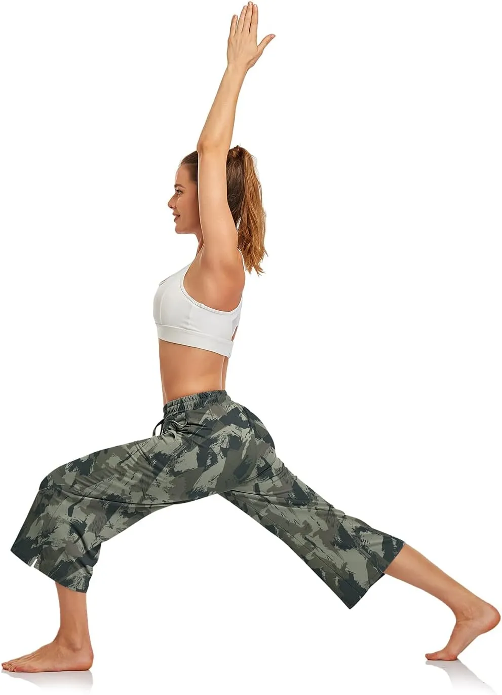 UEU Womens Capri Yoga Pants Summer Wide Leg Loose Casual Cropped Lounge Drawstring Pajama Capris Sweatpants with Pockets