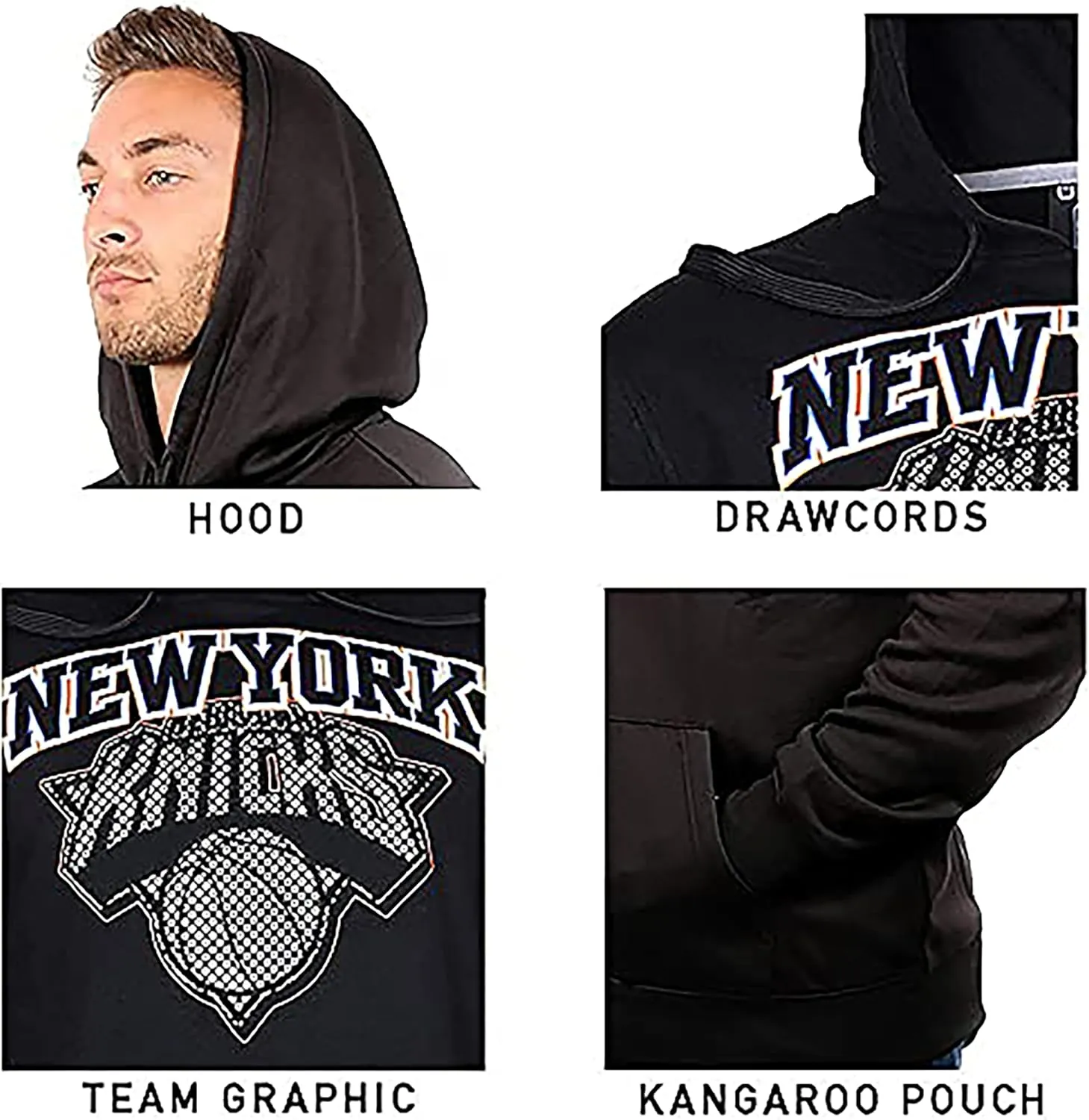 Ultra Game Men's NBA Official Fleece Hoodie Pullover Sweatshirt Primo Metallic
