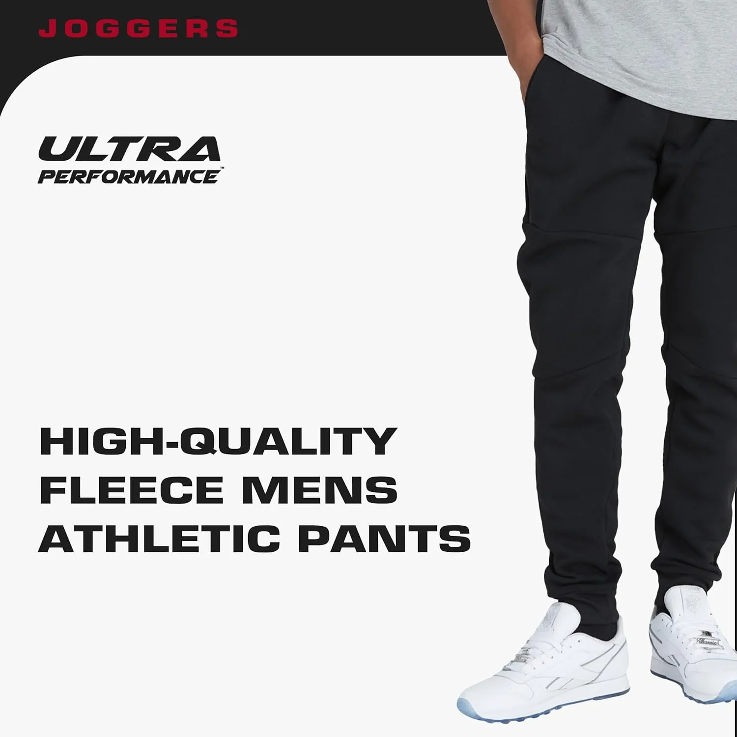 Ultra Performance 3 Pack Fleece Active Tech Joggers for Men, Mens Sweatpants with Zipper Pockets