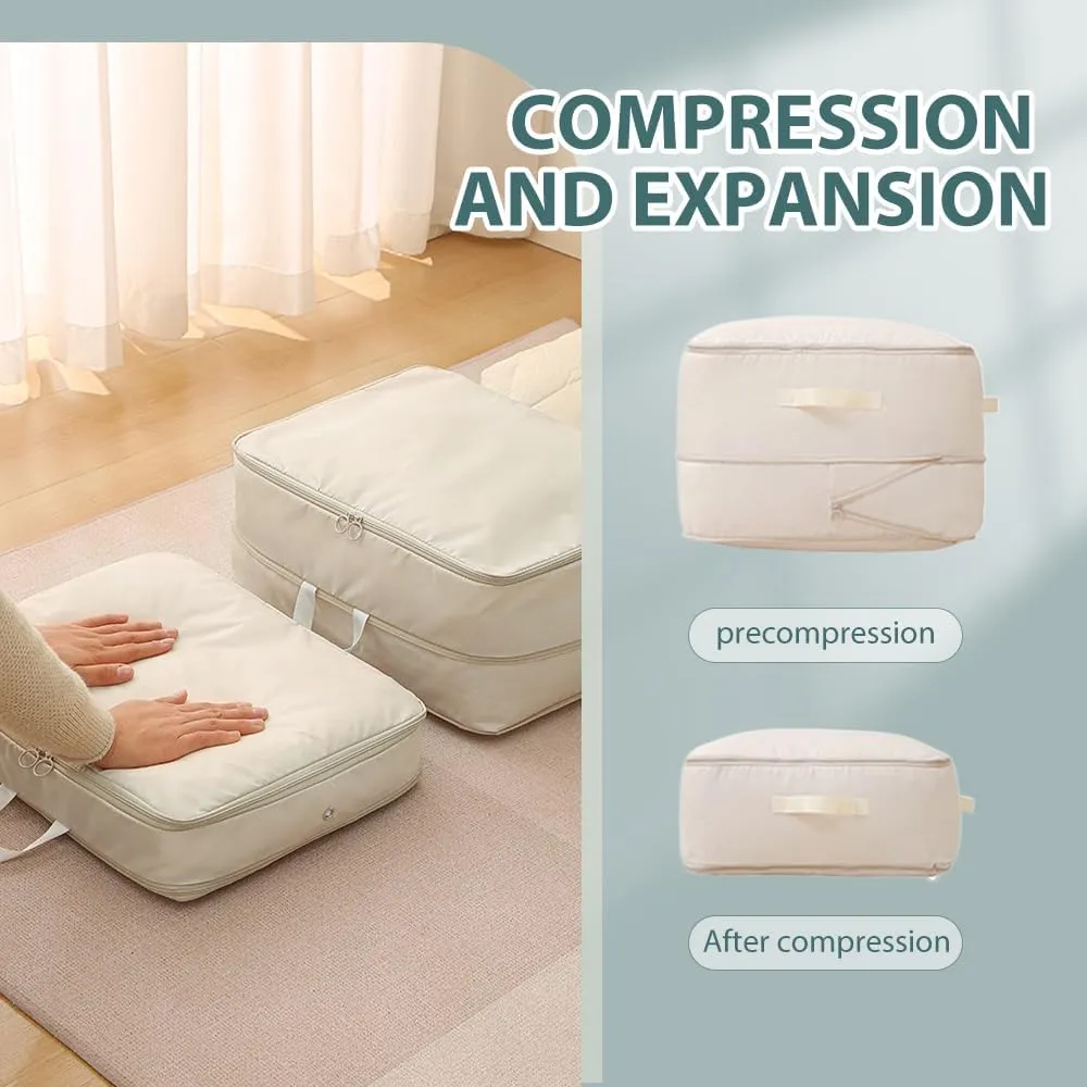 Ultra Space Saving Self Compression Organizer, Space Saver Quilt Compression Storage Bag, Portable Compression Packing Cubes for Travel Heavy Duty Moving Bags (Blue, XL - 54 * 42 * 50cm)