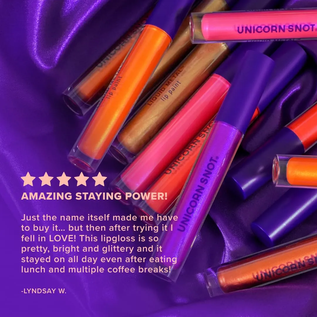 UNICORN SNOT Liquid Metal Lip Paint - Metallic Lip Gloss - Non-drying, Long-lasting Liquid Lipstick, Intense Pigment Color with Metallic Shimmer - Vegan, Cruelty-Free Makeup, Alpha Pink (Glow)