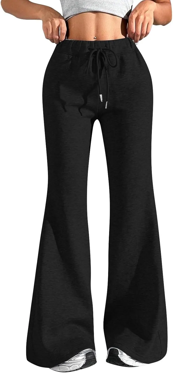 UQRZAU Ladies Fashion Loose Draw String Waist Solid Color Cargo Pants Leisure Flares