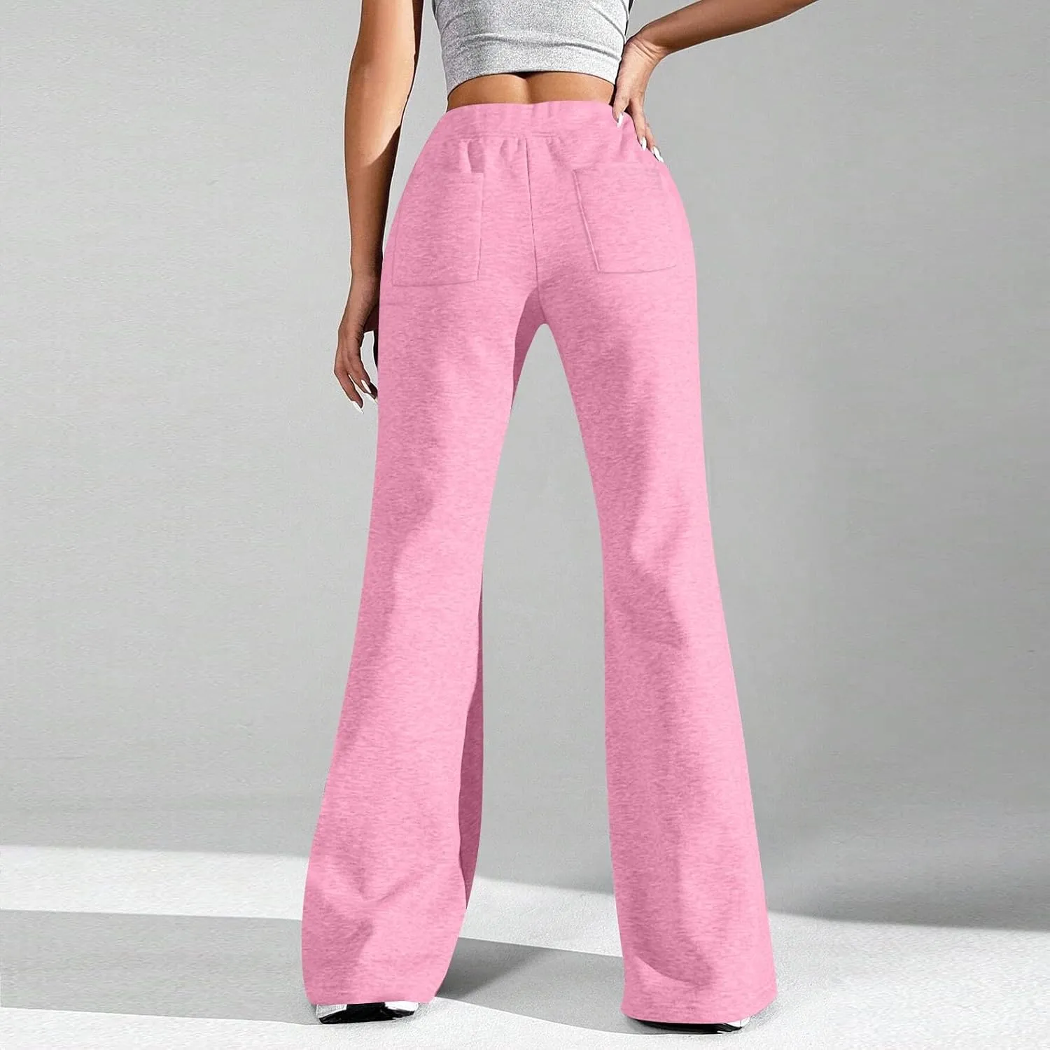 UQRZAU Ladies Fashion Loose Draw String Waist Solid Color Cargo Pants Leisure Flares
