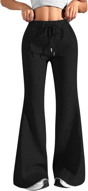 UQRZAU Ladies Fashion Loose Draw String Waist Solid Color Cargo Pants Leisure Flares