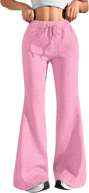 UQRZAU Ladies Fashion Loose Draw String Waist Solid Color Cargo Pants Leisure Flares