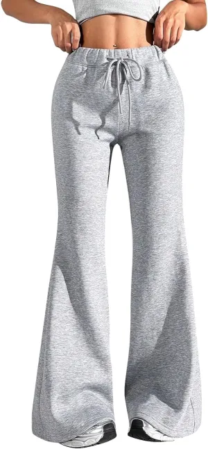 UQRZAU Ladies Fashion Loose Draw String Waist Solid Color Cargo Pants Leisure Flares