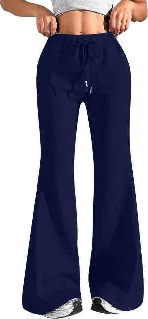 UQRZAU Ladies Fashion Loose Draw String Waist Solid Color Cargo Pants Leisure Flares