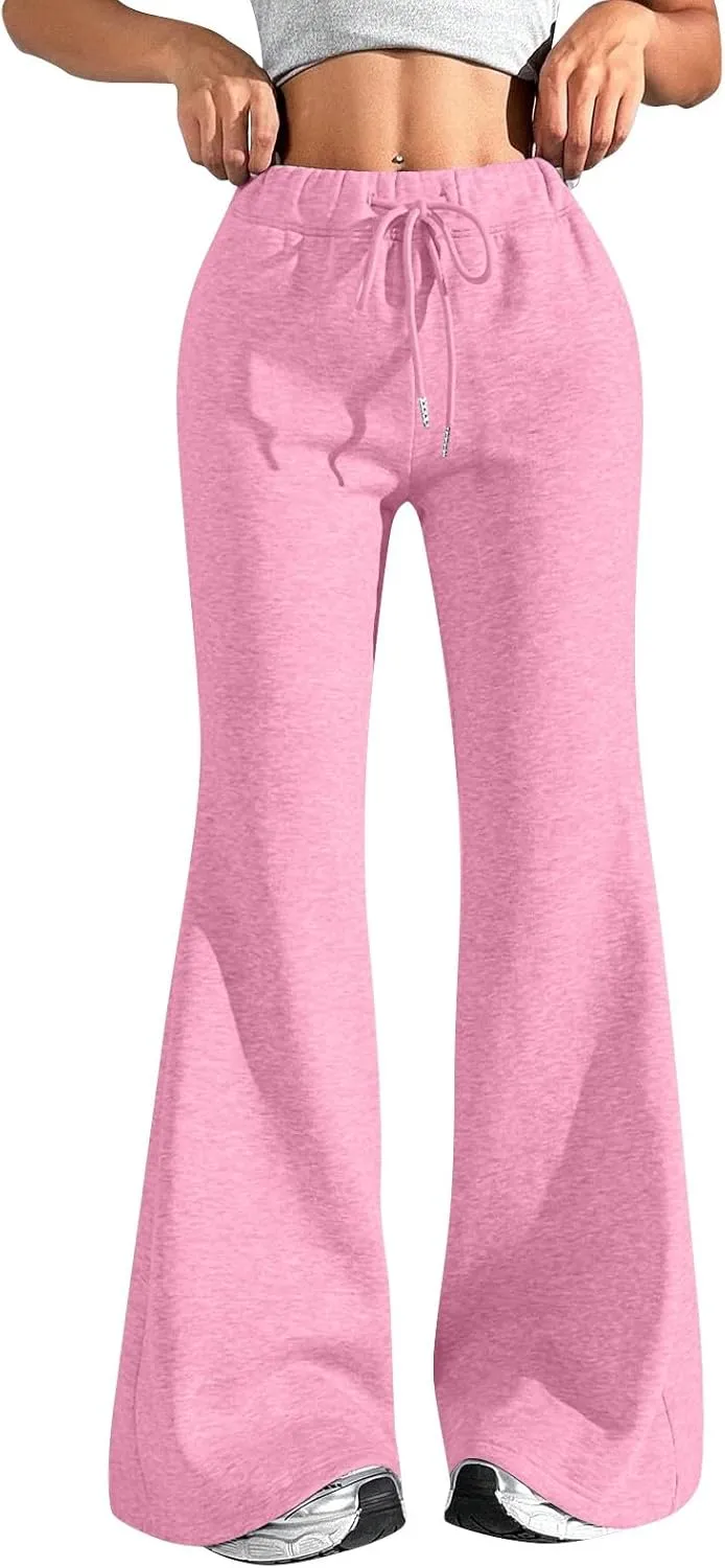 UQRZAU Ladies Fashion Loose Draw String Waist Solid Color Cargo Pants Leisure Flares