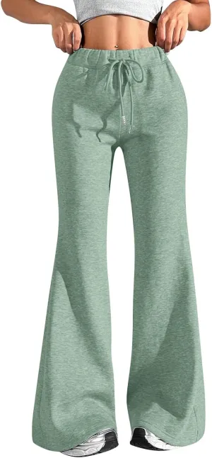 UQRZAU Ladies Fashion Loose Draw String Waist Solid Color Cargo Pants Leisure Flares