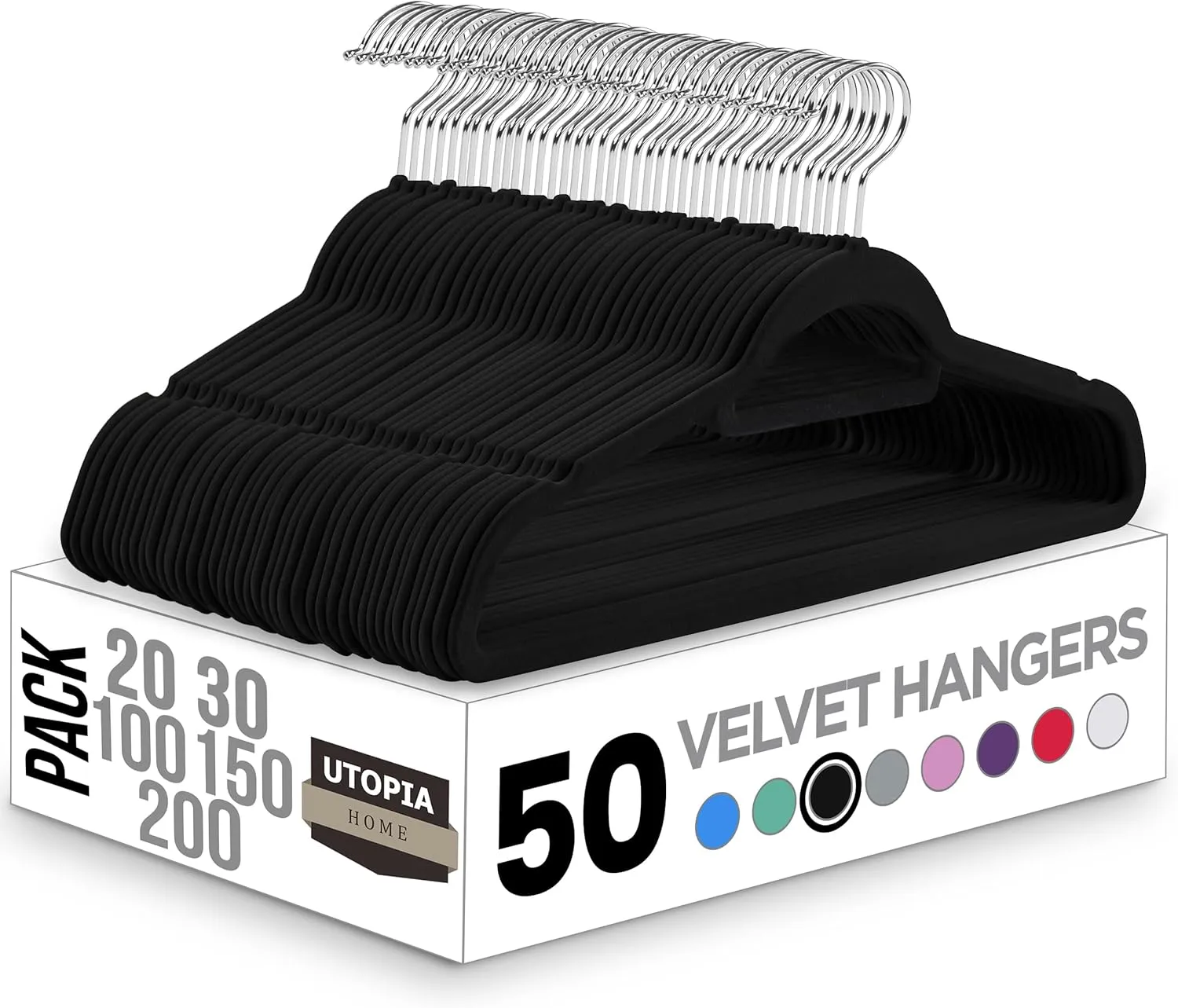 Utopia Home Premium Velvet Hangers 50 Pack - Non-Slip Clothes Hanger with Tie Bar - Black Hangers with 360 Degree Rotatable Hook - Heavy Duty Coat Hanger