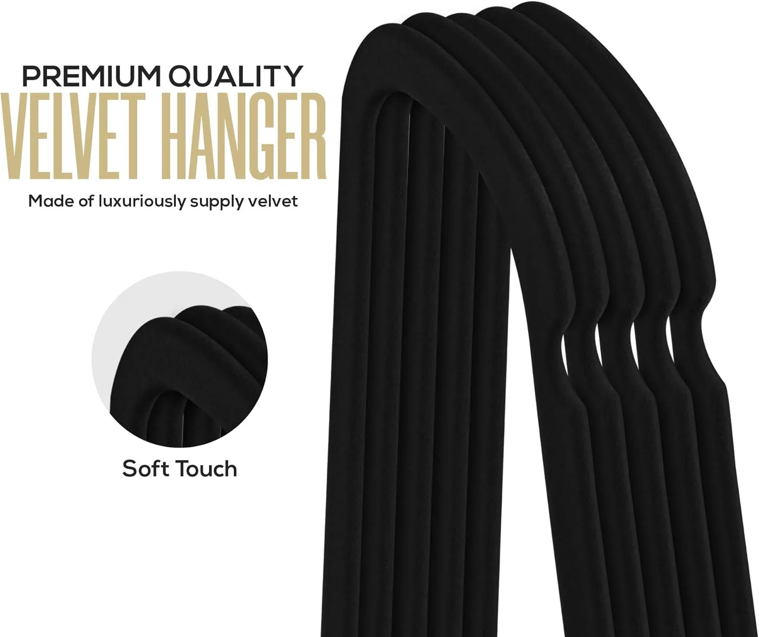 Utopia Home Premium Velvet Hangers 50 Pack - Non-Slip Clothes Hanger with Tie Bar - Black Hangers with 360 Degree Rotatable Hook - Heavy Duty Coat Hanger