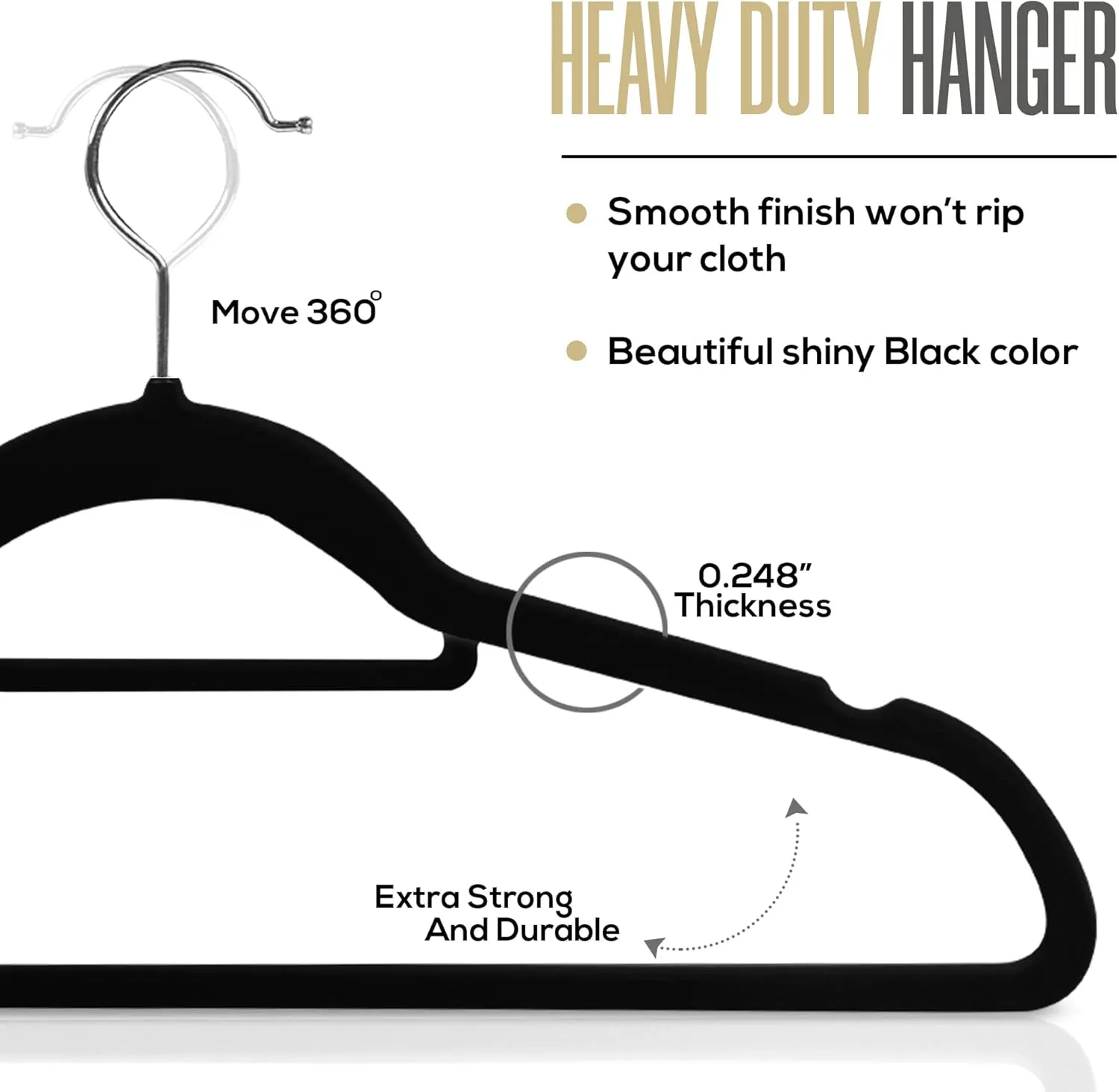 Utopia Home Premium Velvet Hangers 50 Pack - Non-Slip Clothes Hanger with Tie Bar - Black Hangers with 360 Degree Rotatable Hook - Heavy Duty Coat Hanger