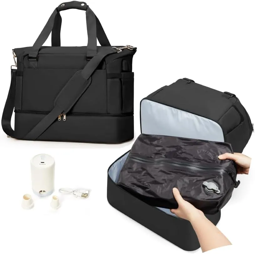 Vacuum Seal Bags for Clothing Travel Vacuum Bag with Electric Pump, Carry on Luggage Compression Bags for Packing, Weekender Personal Item Overnight Tote Bags for Women Men for Airlines