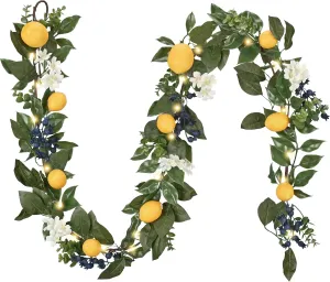 Valery Madelyn Summer Lemon Garland for Mantle with Lights, 6FT Spring Fake Fruit Eucalyptus Garland for Stairs, Artificial Thick Faux Greenery Vine for Farmhouse Home Kitchen Party Table Centerpiece