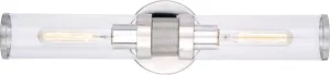 VAXCEL Levitt 2 Light Bathroom Vanity Fixture, Mid Century Modern Industrial Style, Polished Nickel Finish, Clear Glass