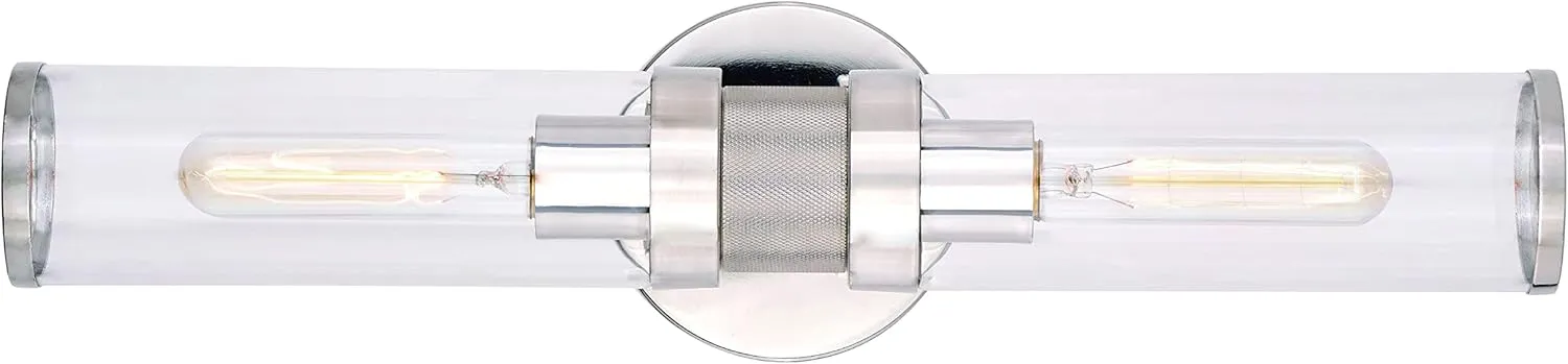 VAXCEL Levitt 2 Light Bathroom Vanity Fixture, Mid Century Modern Industrial Style, Polished Nickel Finish, Clear Glass