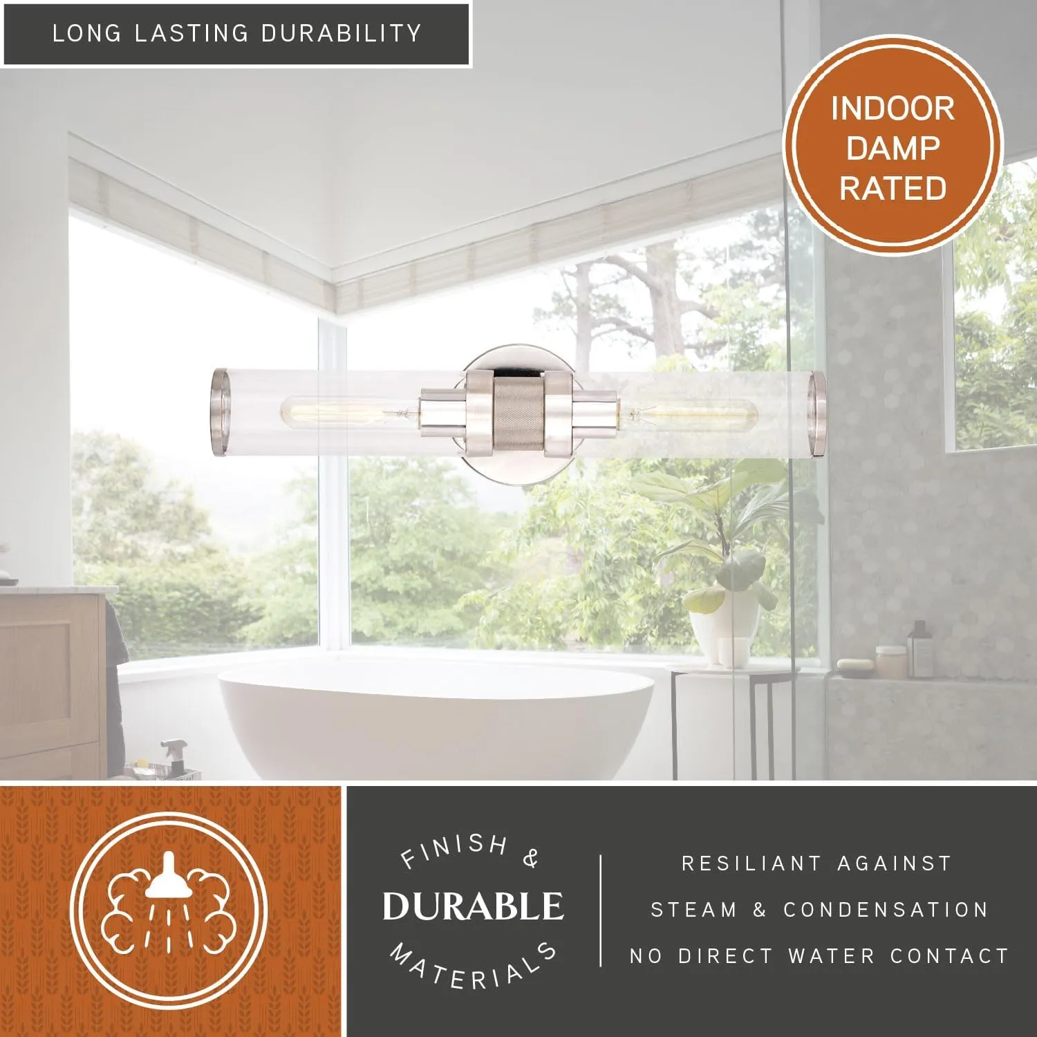 VAXCEL Levitt 2 Light Bathroom Vanity Fixture, Mid Century Modern Industrial Style, Polished Nickel Finish, Clear Glass