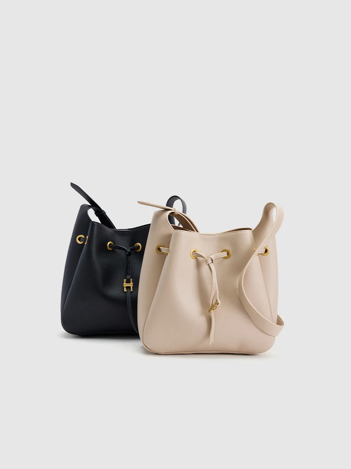 Vegan Leather Drawstring Bucket Bags