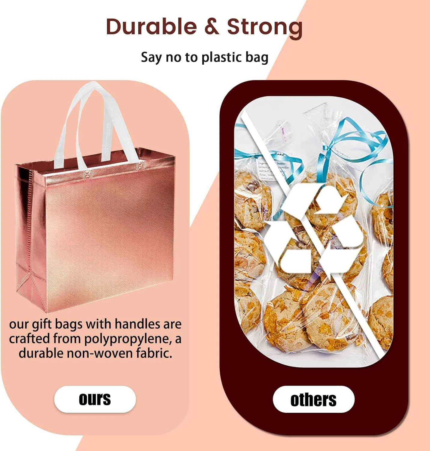 VGOODALL 15 Pack Gift Bags with Handles, 12.6" x 5" x 11" Rose Gold Reusable Gift Bags Bulk for Birthday Wedding Party Favor Goodie