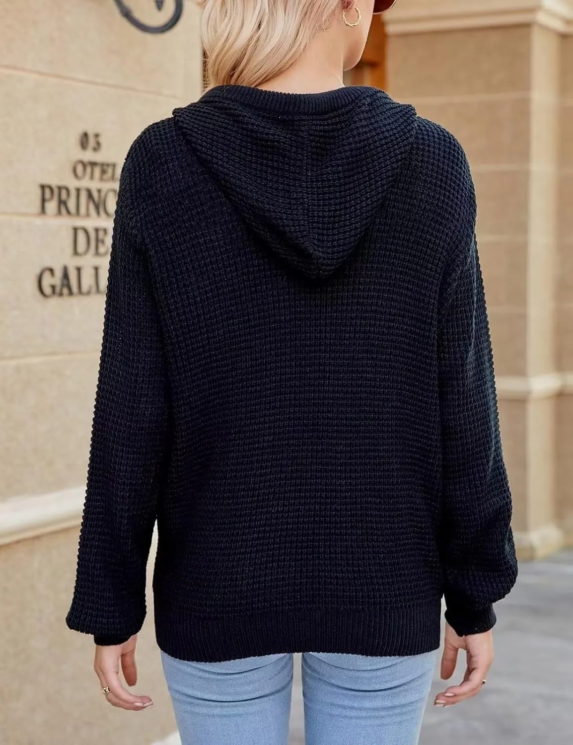 VIMPUNEC 2024 Fall Womens Oversized Hoodies Knit V Neck Sweaters Fashion Casual Pullover Tops