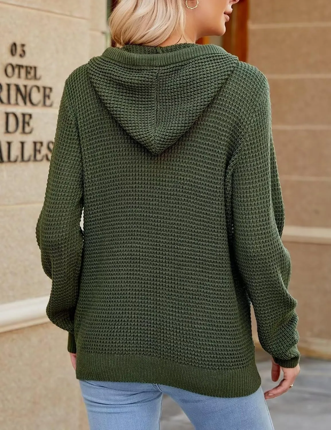 VIMPUNEC 2024 Fall Womens Oversized Hoodies Knit V Neck Sweaters Fashion Casual Pullover Tops