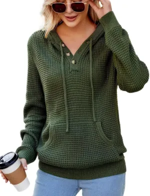 VIMPUNEC 2024 Fall Womens Oversized Hoodies Knit V Neck Sweaters Fashion Casual Pullover Tops